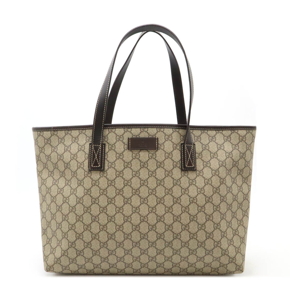 Gucci GG Supreme Plus Tote Bag Shoulder Hobo Leather Beige Cream Dark Brown
